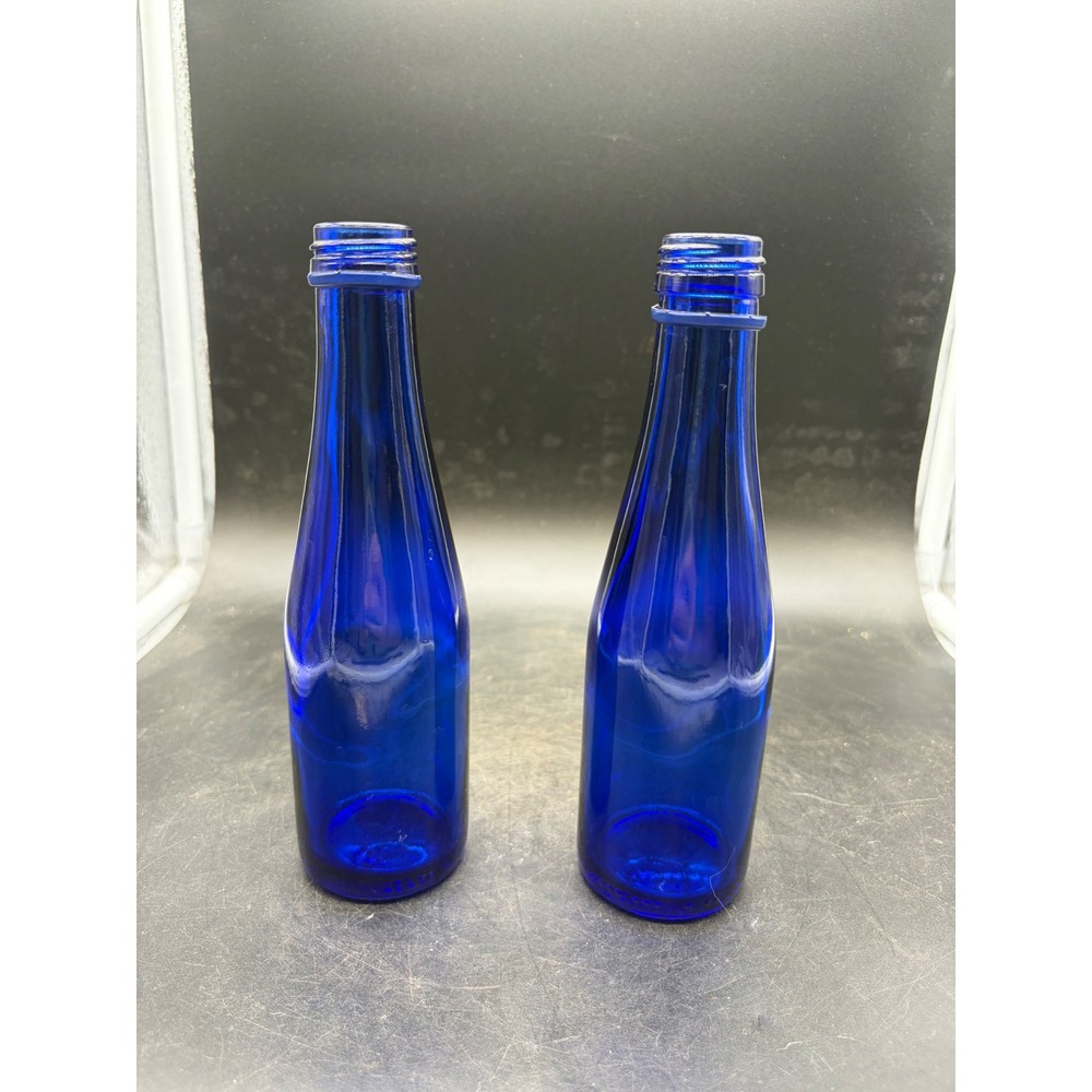 Vintage Cobalt Blue Glass Bottles Set of 2 Tapered Bud Vases 7.5 Inch